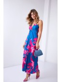 Maxi dress with cutouts and tied neckline, navy blue 110620 - Online store - Boutique